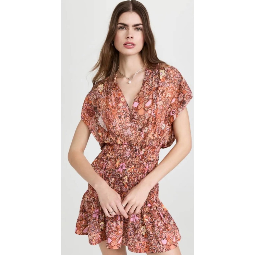 NWOT A.L.C. Carly Smocked Print Silk Mini Dress Size 2